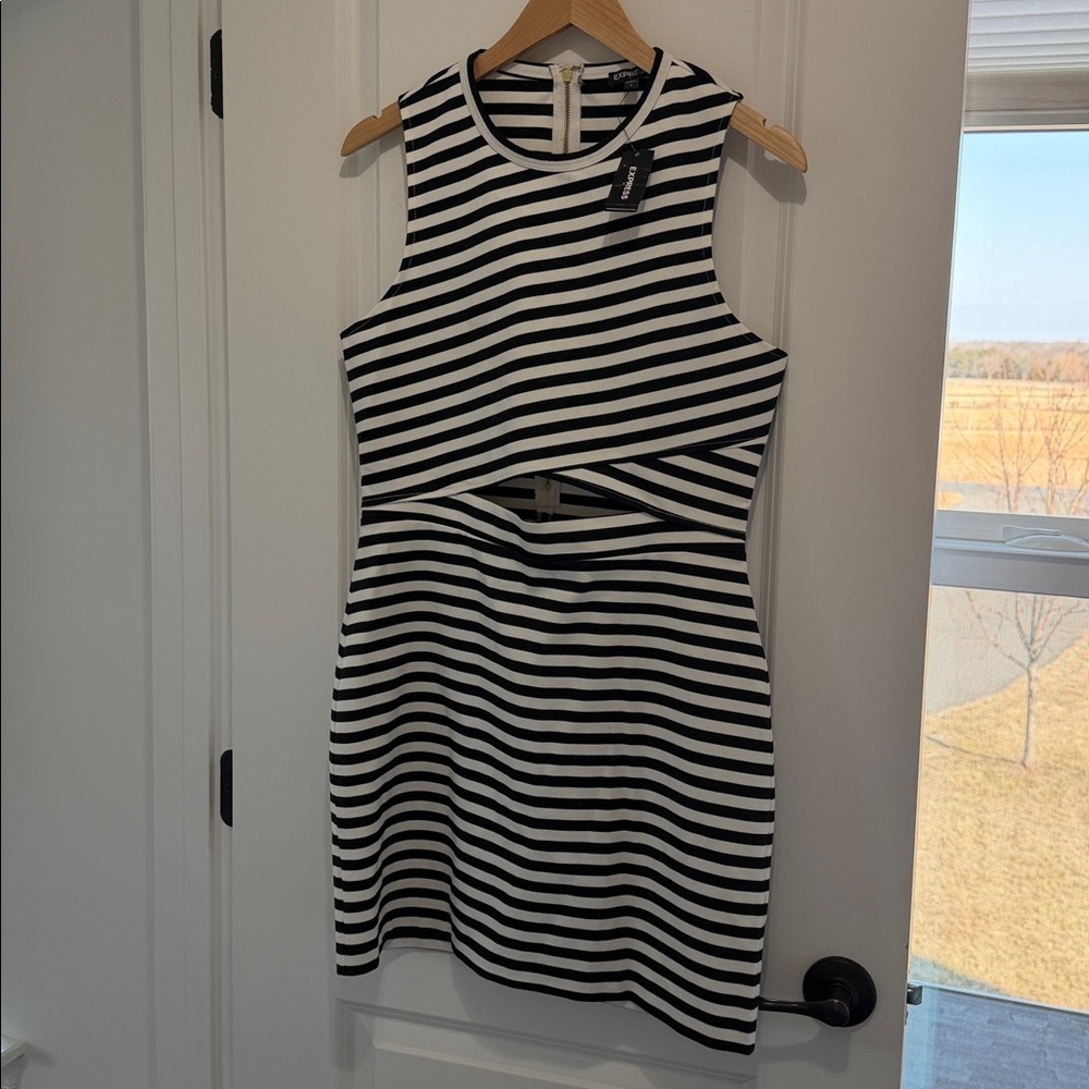 NWT! Size 12 Express Black & White Striped Cutout Mini Dress
